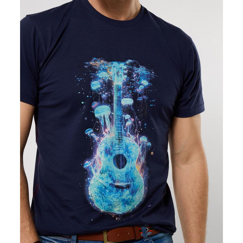 T-Shirt mit Gitarren- und Quallenmotiv