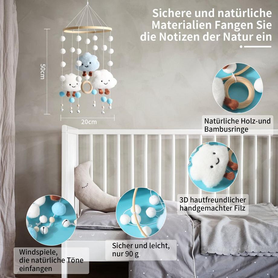 Activity-board  Baby-Mobile aus Holz für das Babybett, Windspiel für die Kinderzimmerdekoration 