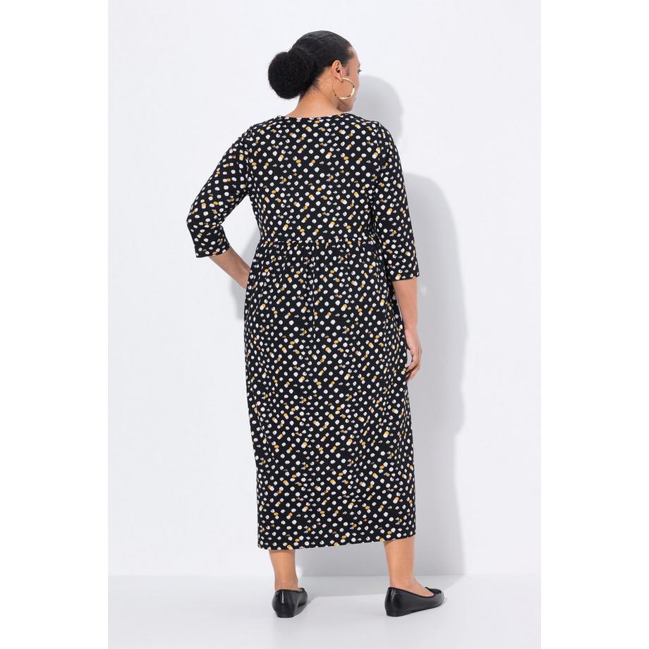 Ulla Popken Robe Maxi Pois Coupe Évasée Décolleté Carré Manches 3/4  