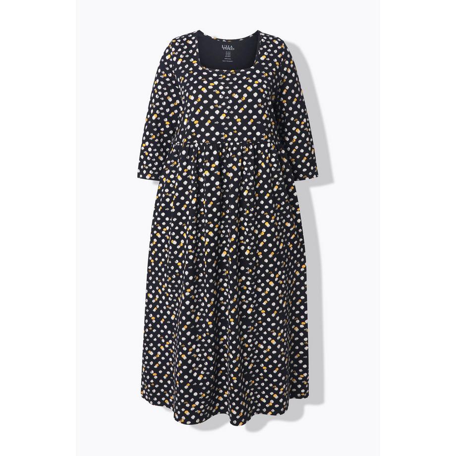 Ulla Popken Robe Maxi Pois Coupe Évasée Décolleté Carré Manches 3/4  