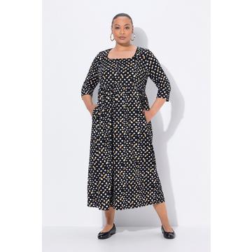 Maxikleid, Punkte, A-Linie, Carree-Ausschnitt, 3/4-Arm