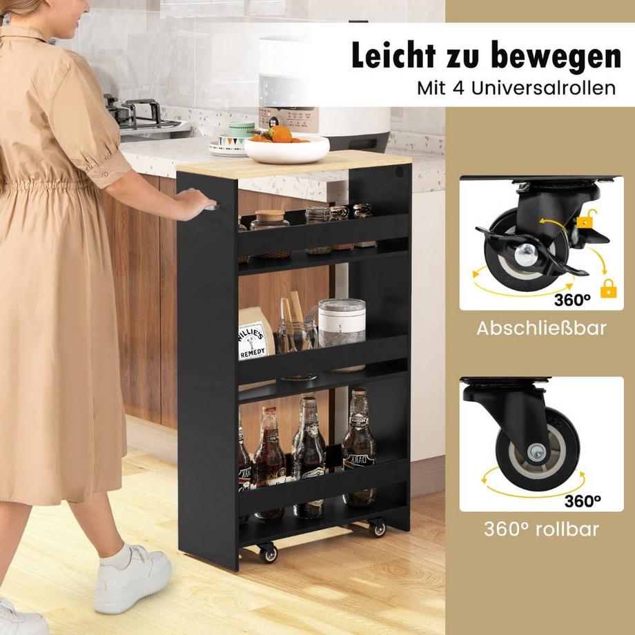 Northix Chariot de cuisine étroit à 4 niveaux, à roulettes  