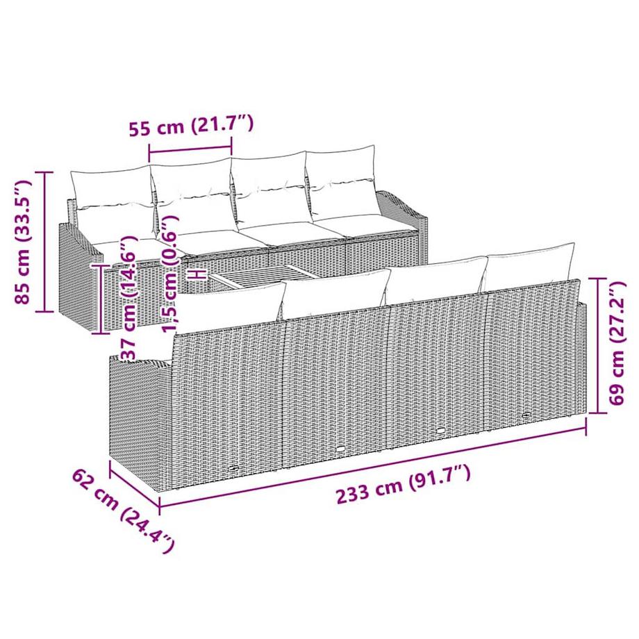 VidaXL Set Divano da Giardino Polyrattan  