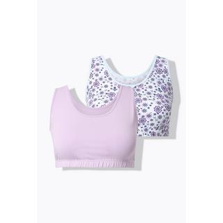 Ulla Popken Confezione da 2 bustier stampati a tinta unita con scollo rotondo  