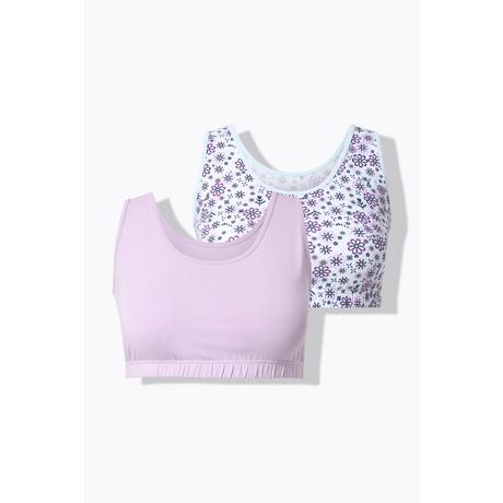 Ulla Popken Confezione da 2 bustier stampati a tinta unita con scollo rotondo  