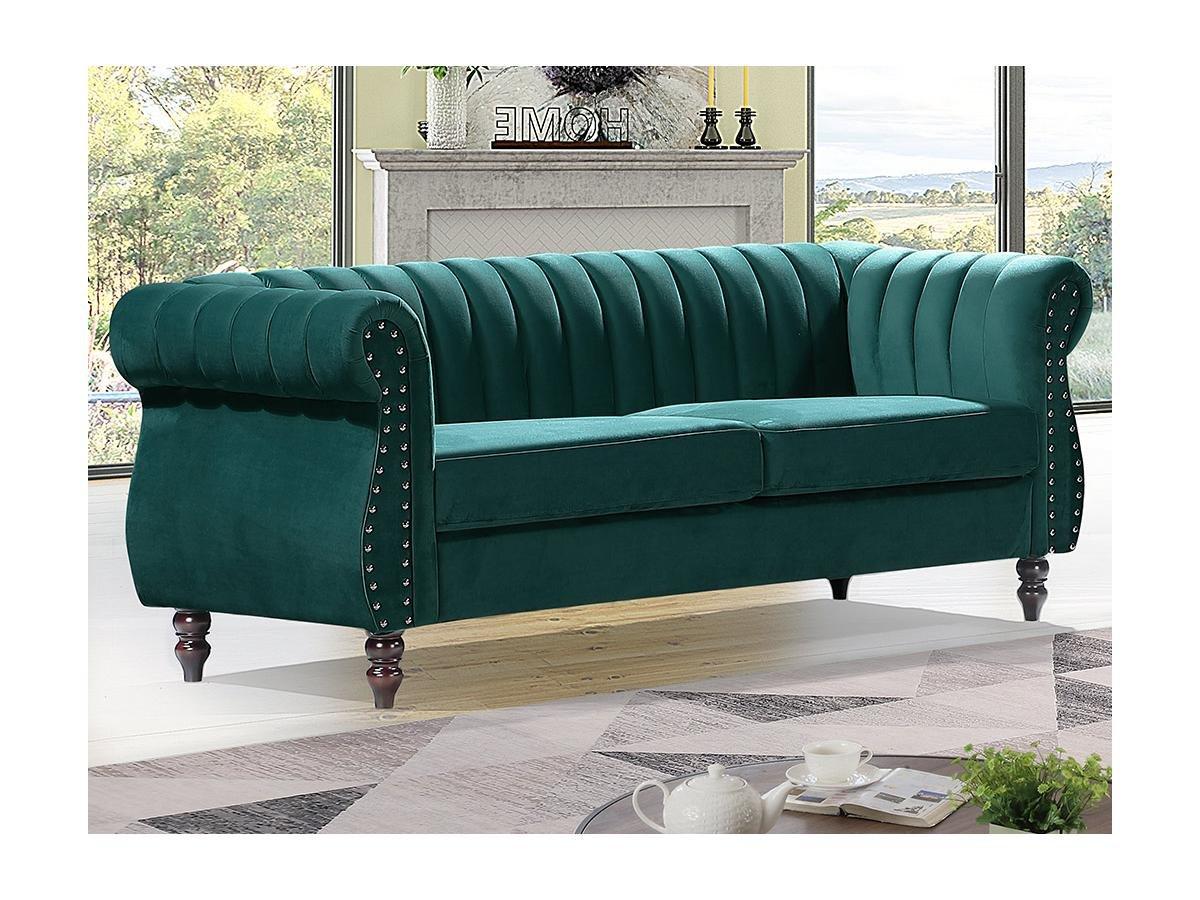 Vente-unique Chesterfield-Sofa - 3-Sitzer - Samt - Smaragdgrün - TRUMBO  