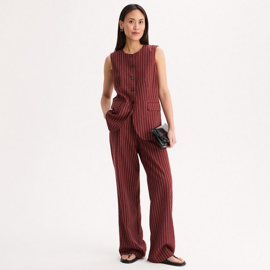 La Redoute Collections Pantalon large rayé lin viscose  