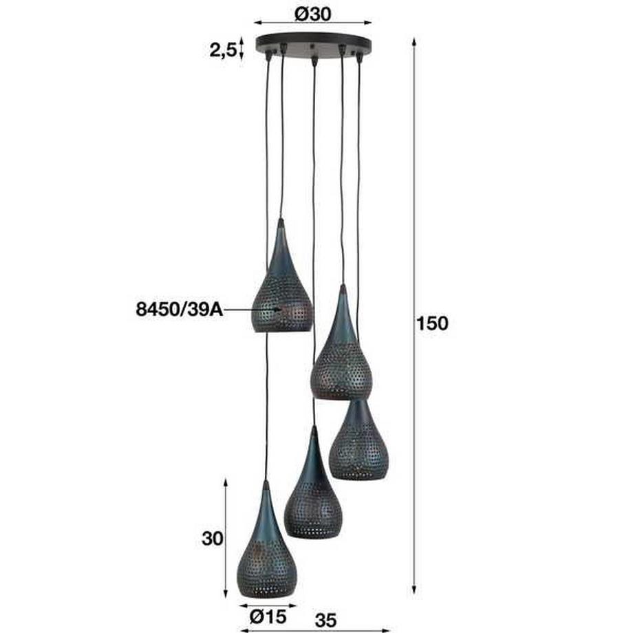 mutoni Lampada a sospensione a 5 luci marrone-nero  