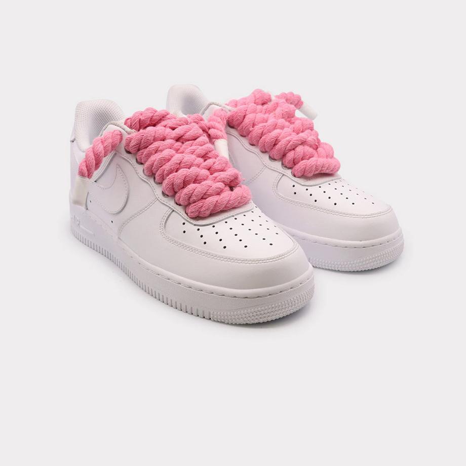 NIKE Air Force 1 White Rope Lace Pink Sneakers  