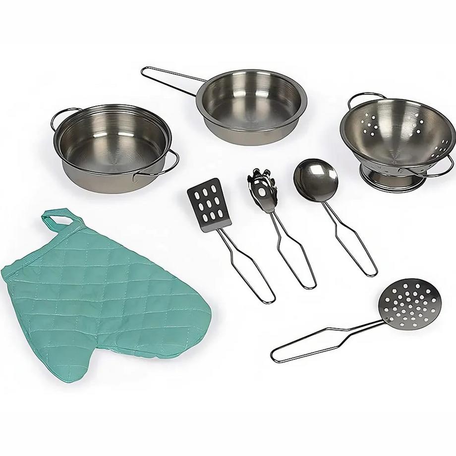 Janod  Holz Kinderspielküche ‘Reverso’ Doppelseitige Spielküche Holzküche für Kinder Kinderküche mit Licht und Sound Mit 7 Zubehörteilen Ab 3 Jahren, J06594 