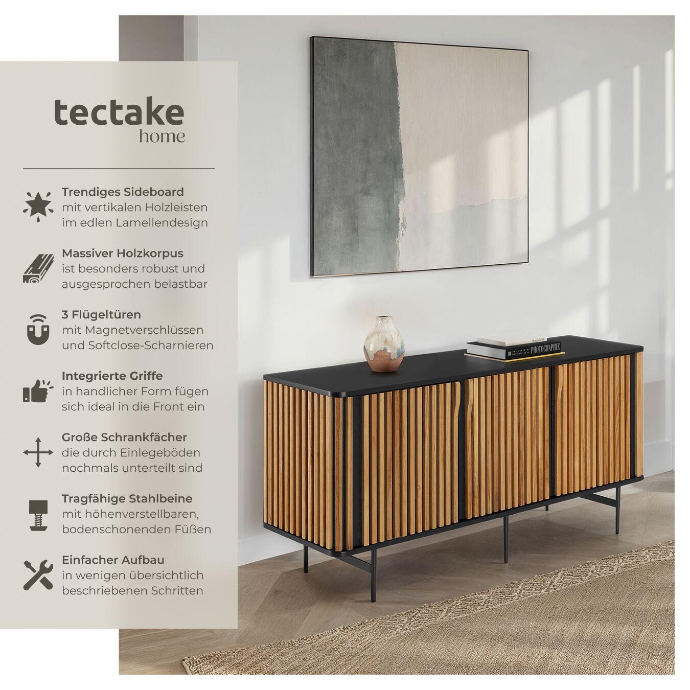 Tectake Credenza Lineo, estetica a lamelle, 3 scomparti  