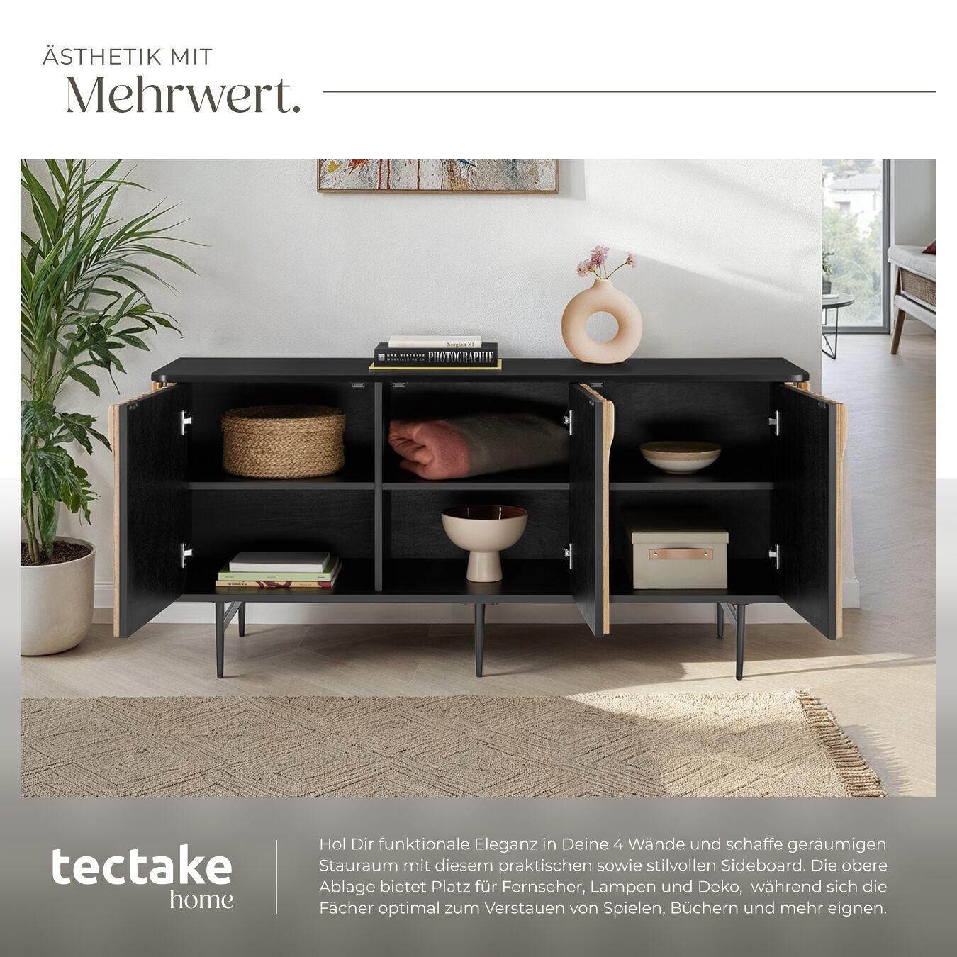 Tectake Credenza Lineo, estetica a lamelle, 3 scomparti  