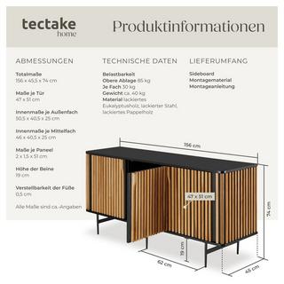 Tectake Credenza Lineo, estetica a lamelle, 3 scomparti  