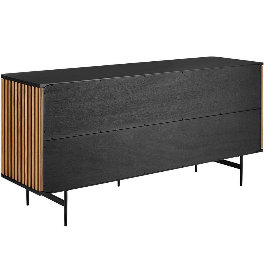 Tectake Sideboard Lineo Holzkorpus mit Lamellendesign 3 Fächer mit Magnettüren und Zwischenböden  