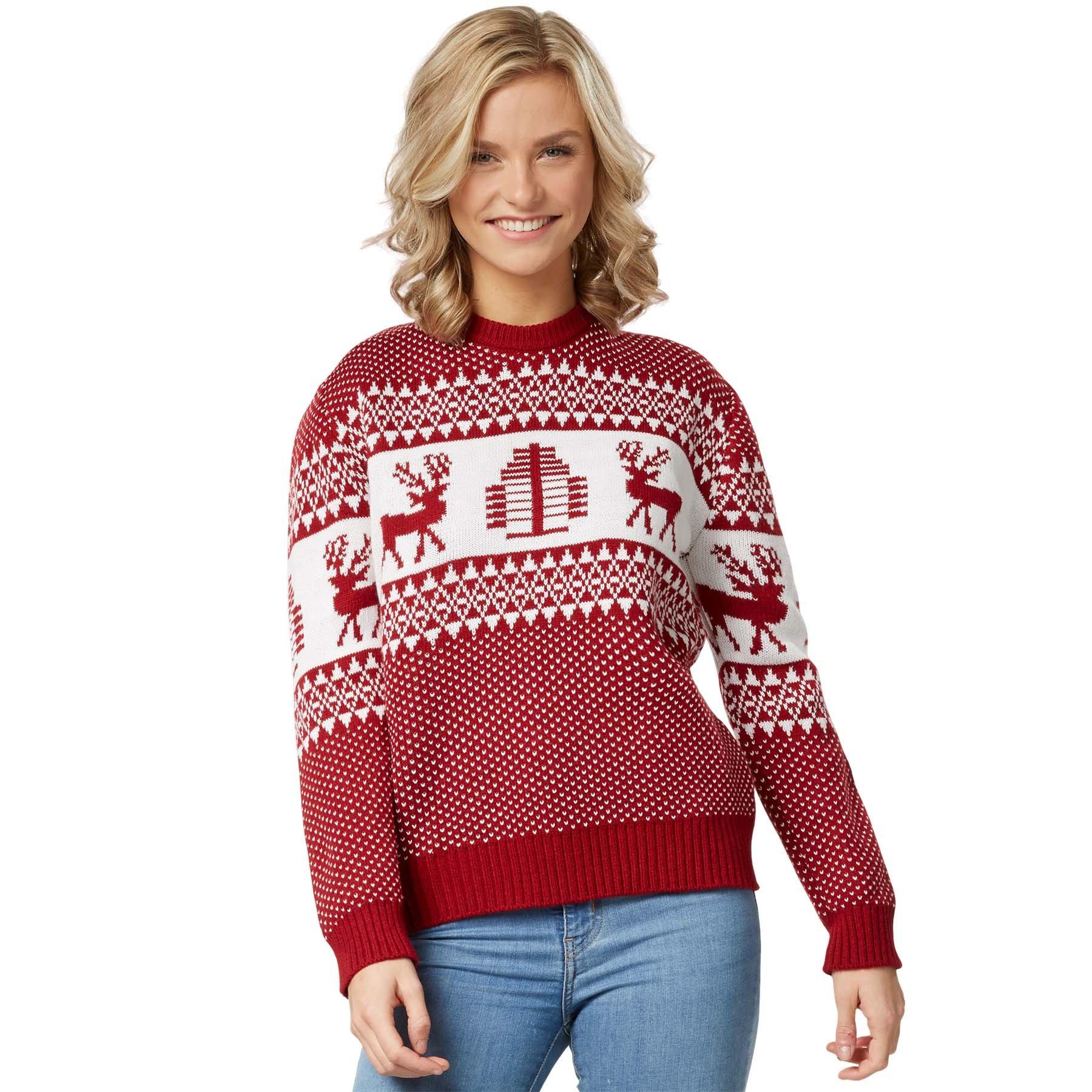 Image of Weihnachtspullover Winterwunderland-weiß Für Frauen Damen Rot L