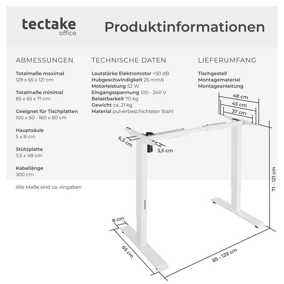 Tectake Tischgestell elektrisch höhenverstellbar  