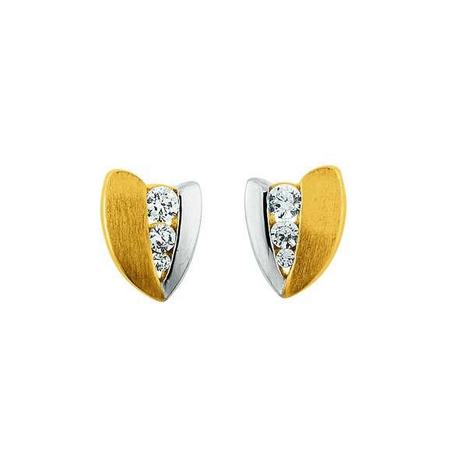 MUAU Schmuck  Ohrstecker Bicolor Gelb-/Weissgold 750 Zirkonia 4x10mm 