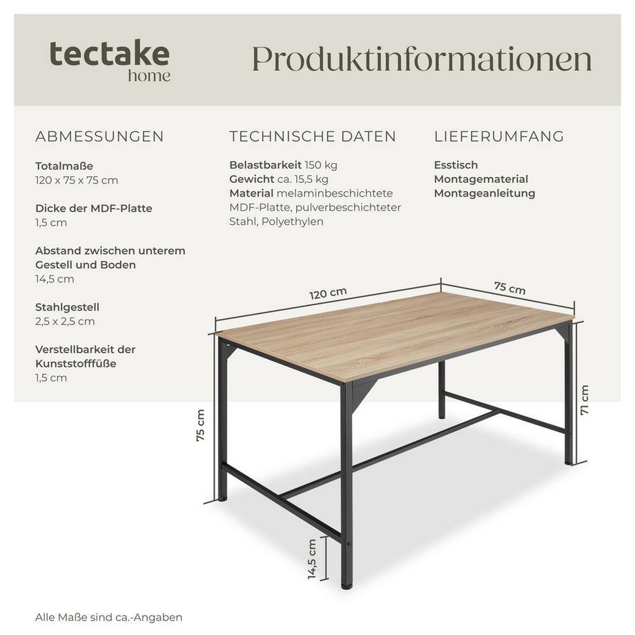 Tectake Tavolo da pranzo Belfast stile industriale  