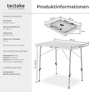 Tectake  Camping Klapptisch höhenverstellbar 80x60x68cm 