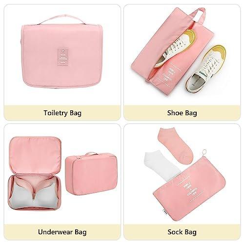 Only-bags.store  8-teilige Packwürfel, Kleidersäcke, Kofferorganisation für Urlaub und Reisen, Packwürfel-Set, Reisewürfel, Organisationssystem für Koffer - Pink 