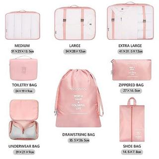 Only-bags.store  8-teilige Packwürfel, Kleidersäcke, Kofferorganisation für Urlaub und Reisen, Packwürfel-Set, Reisewürfel, Organisationssystem für Koffer - Pink 