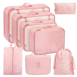 Only-bags.store  8-teilige Packwürfel, Kleidersäcke, Kofferorganisation für Urlaub und Reisen, Packwürfel-Set, Reisewürfel, Organisationssystem für Koffer - Pink 