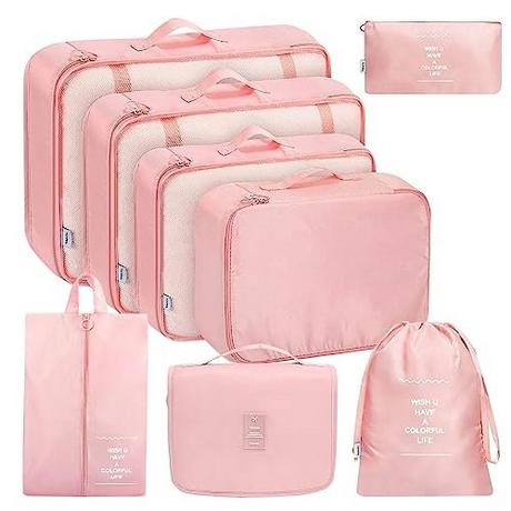 Only-bags.store  8-teilige Packwürfel, Kleidersäcke, Kofferorganisation für Urlaub und Reisen, Packwürfel-Set, Reisewürfel, Organisationssystem für Koffer - Pink 