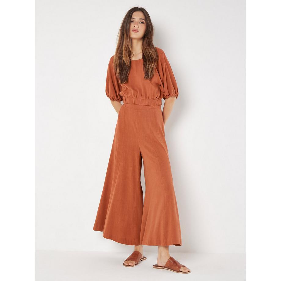 Pantalon palazzo en mélange de lin