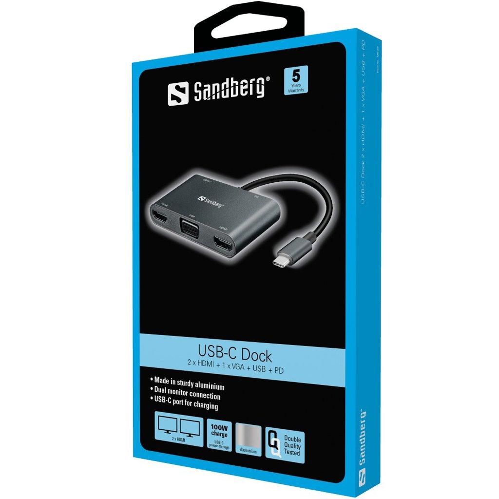 Sandberg  USB-C Dock 2xHDMI+1xVGA+USB+PD 