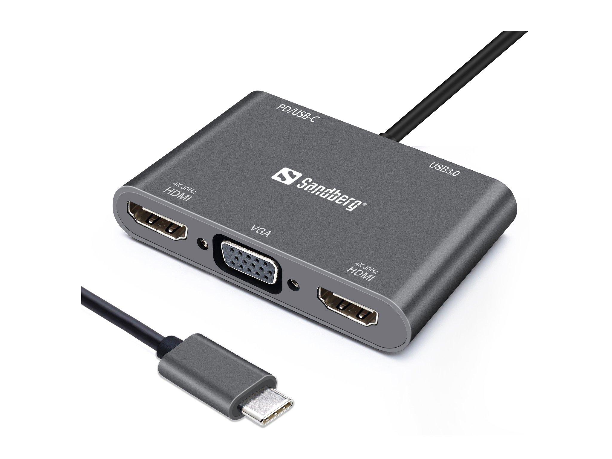 Sandberg  USB-C Dock 2xHDMI+1xVGA+USB+PD 