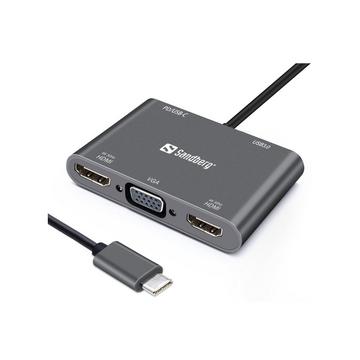 USB-C Dock 2xHDMI+1xVGA+USB+PD