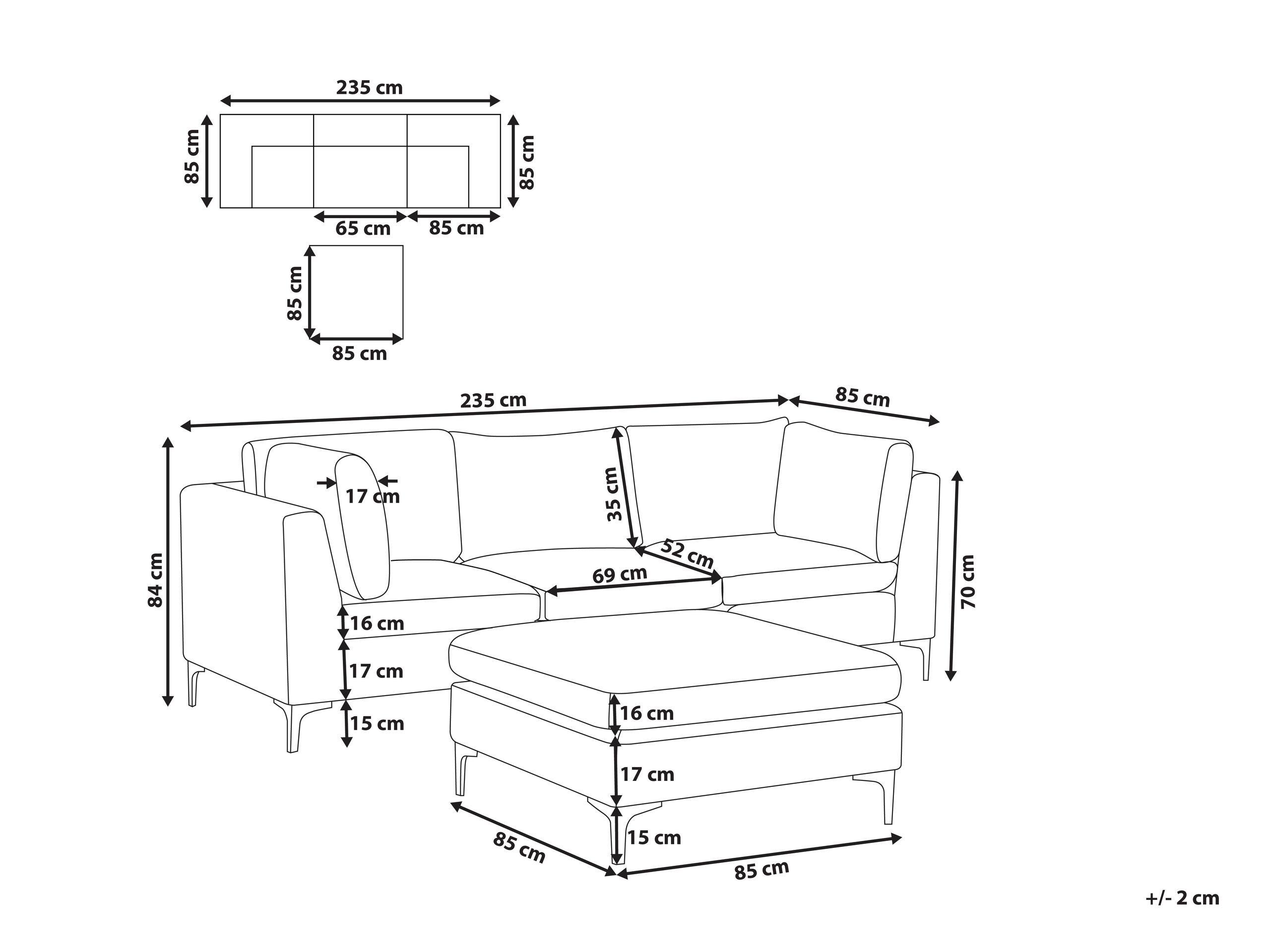 Beliani Sofa mit Ottomane aus Samtstoff Modern EVJA  