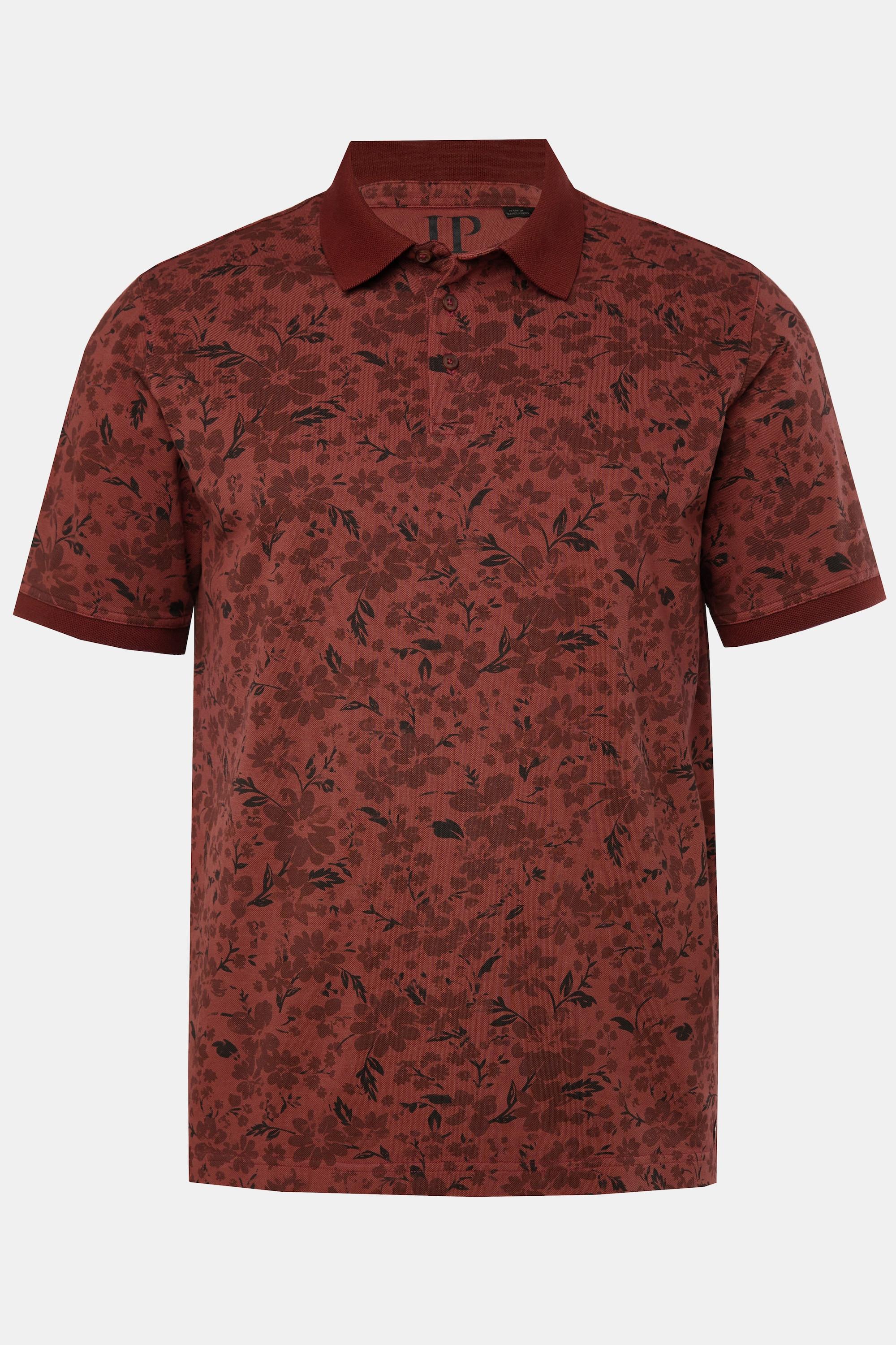 JP1880  Polo à manches courtes en maille piquée, avec motif floral. Style vintage - jusqu'au 8 XL 