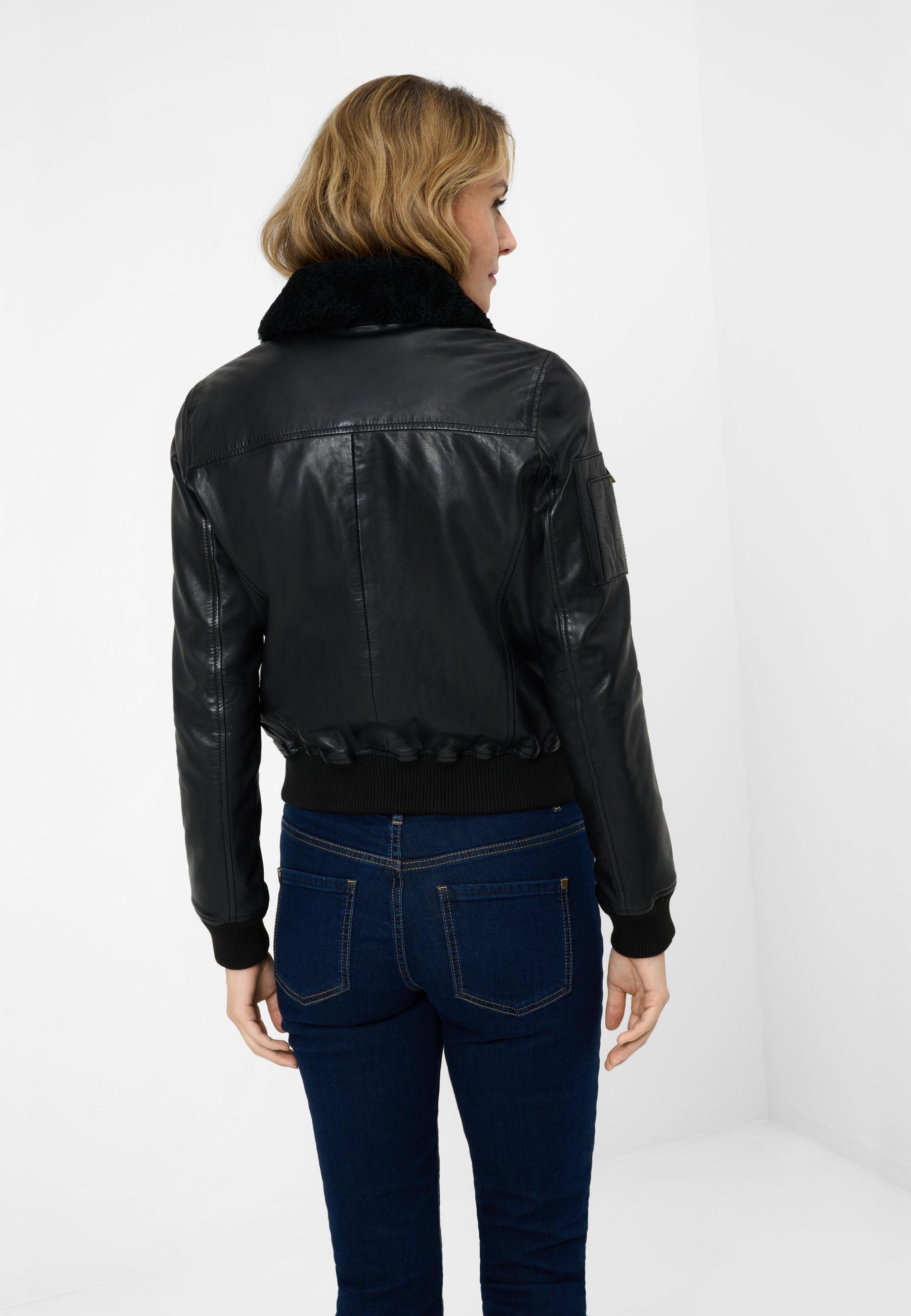 RICANO  Veste en cuir  Nova, style bomber avec col en agneau 