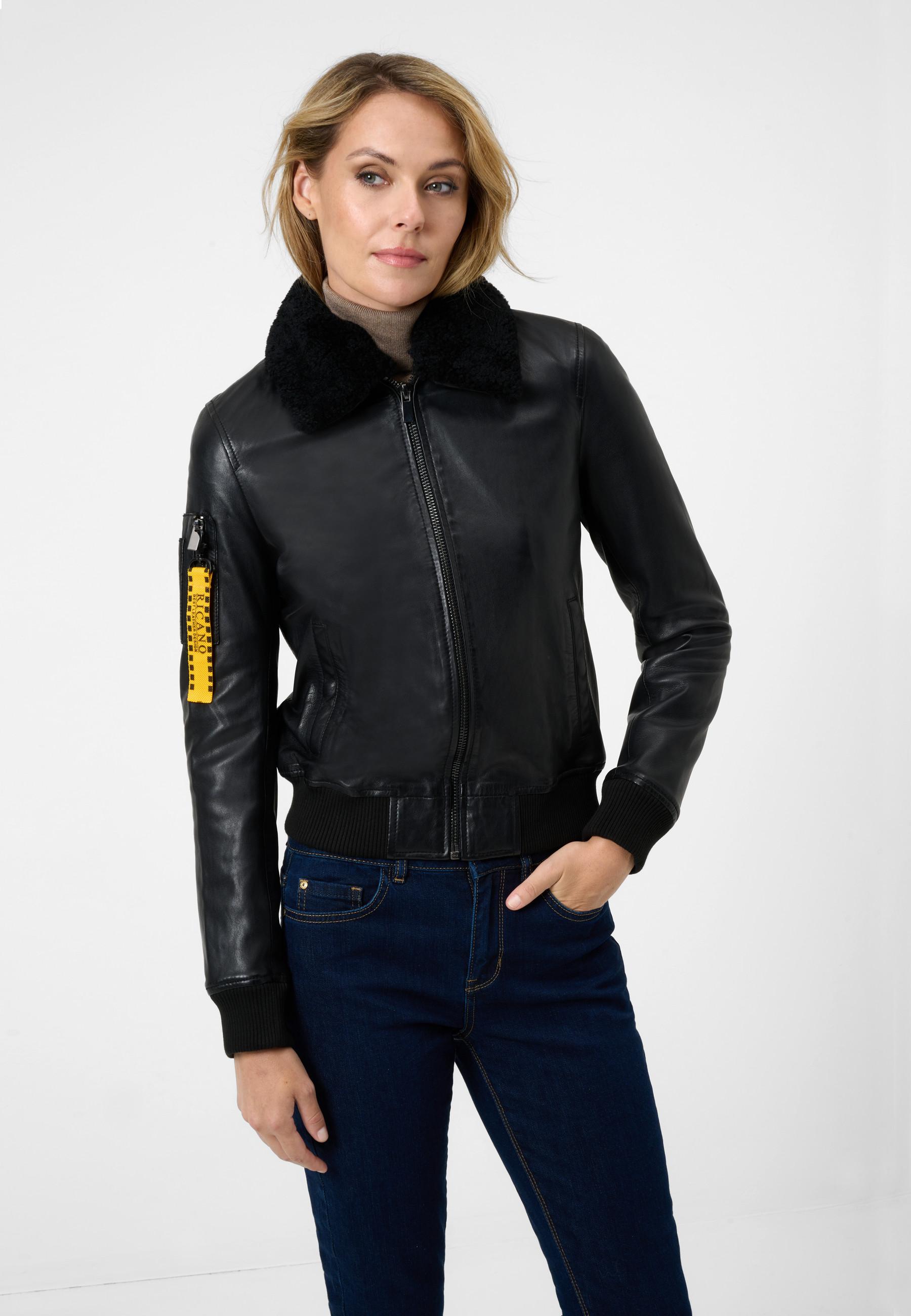 RICANO  Veste en cuir  Nova, style bomber avec col en agneau 