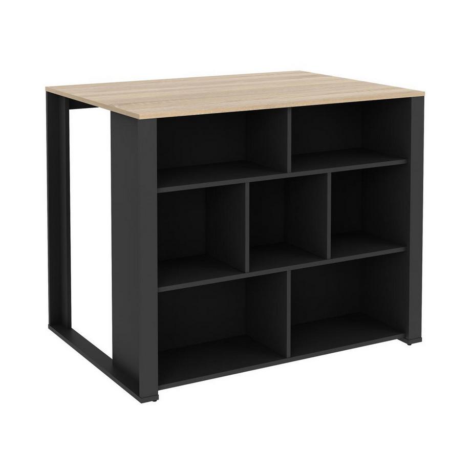 Vente-unique  Ilot central de cuisine avec 7 niches - Naturel et anthracite - OPOLE 