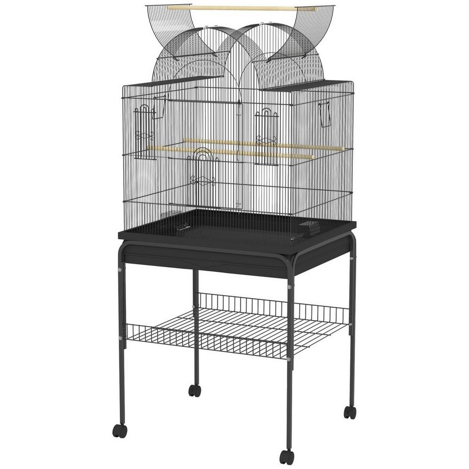 Northio  Cage à oiseaux grande cage à perruches avec plateau, espace de rangement, station d'alimentation, nichoir à roulettes pour canaris, acier 63 x 53 x 144 cm noir 