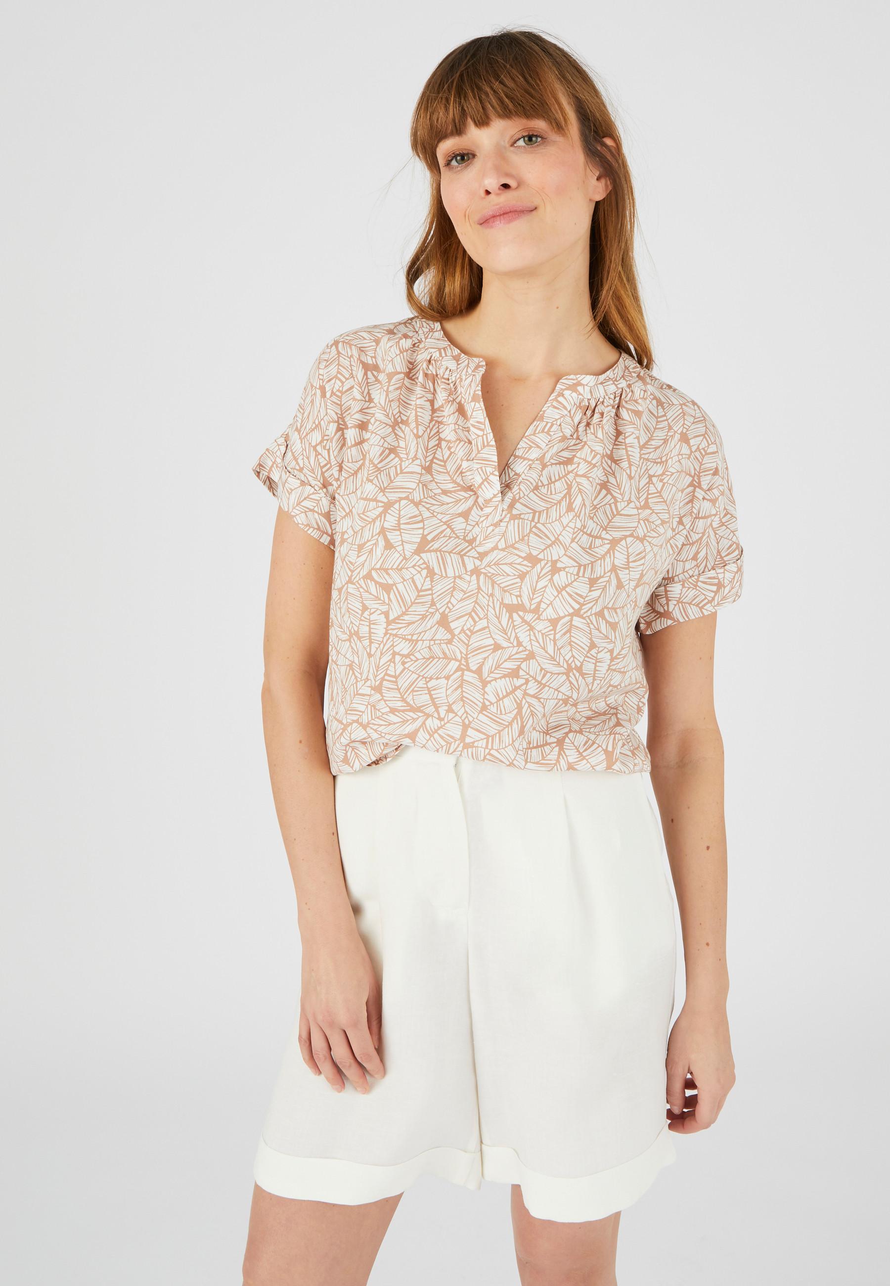 Image of Bedruckte Bluse Aus Reiner Viskose, Rundhalsausschnitt Mit Knopfleiste. Damen Braun 40