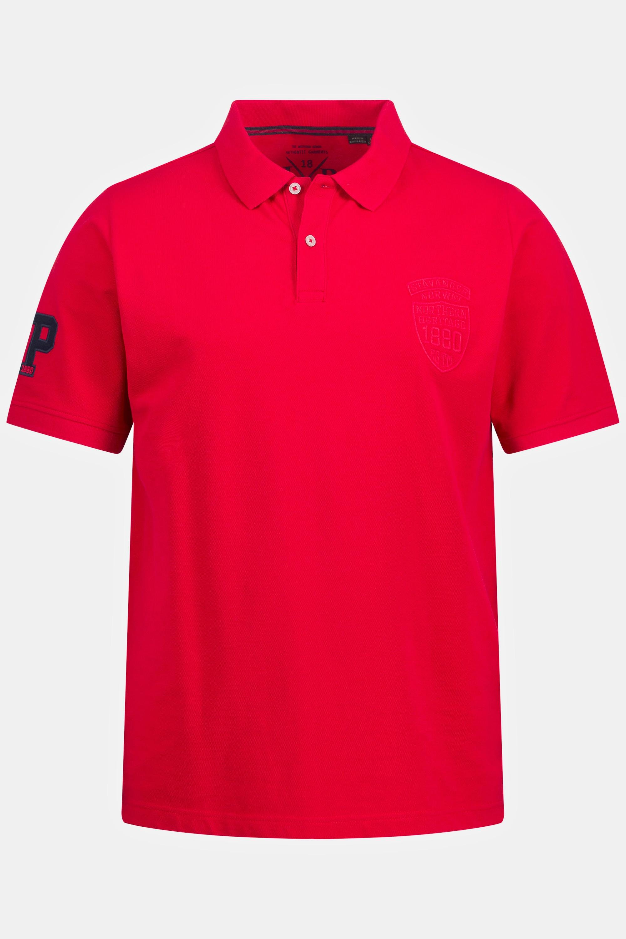 JP1880  Maglia polo di piqué con applicazione su una manica e mezze maniche, fino alla tg. 8XL 