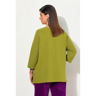 Ulla Popken  Sweat-shirt à col rond et manches 3/4, en maille côtelée horizontale 