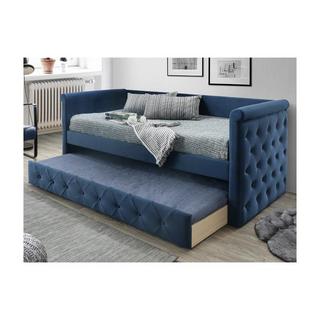 Vente-unique Divano letto a scomparsa 2 + Materasso Tessuto Blu LOUISE  