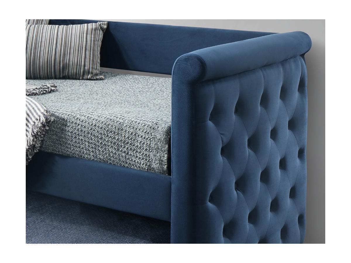 Vente-unique Divano letto a scomparsa 2 + Materasso Tessuto Blu LOUISE  