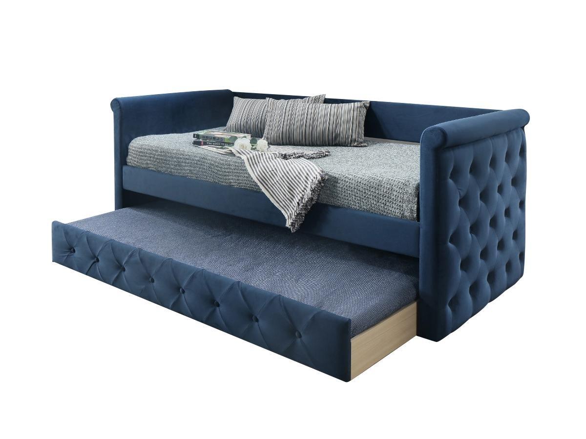 Vente-unique Divano letto a scomparsa 2 + Materasso Tessuto Blu LOUISE  