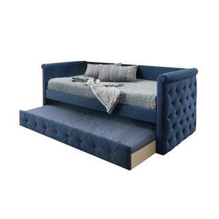 Vente-unique Divano letto a scomparsa 2 + Materasso Tessuto Blu LOUISE  