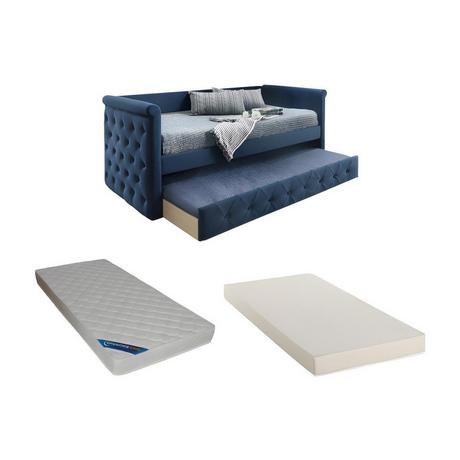 Vente-unique Divano letto a scomparsa 2 + Materasso Tessuto Blu LOUISE  