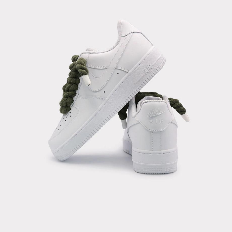 NIKE Air Force 1 White Rope Lace Olive Baskets  