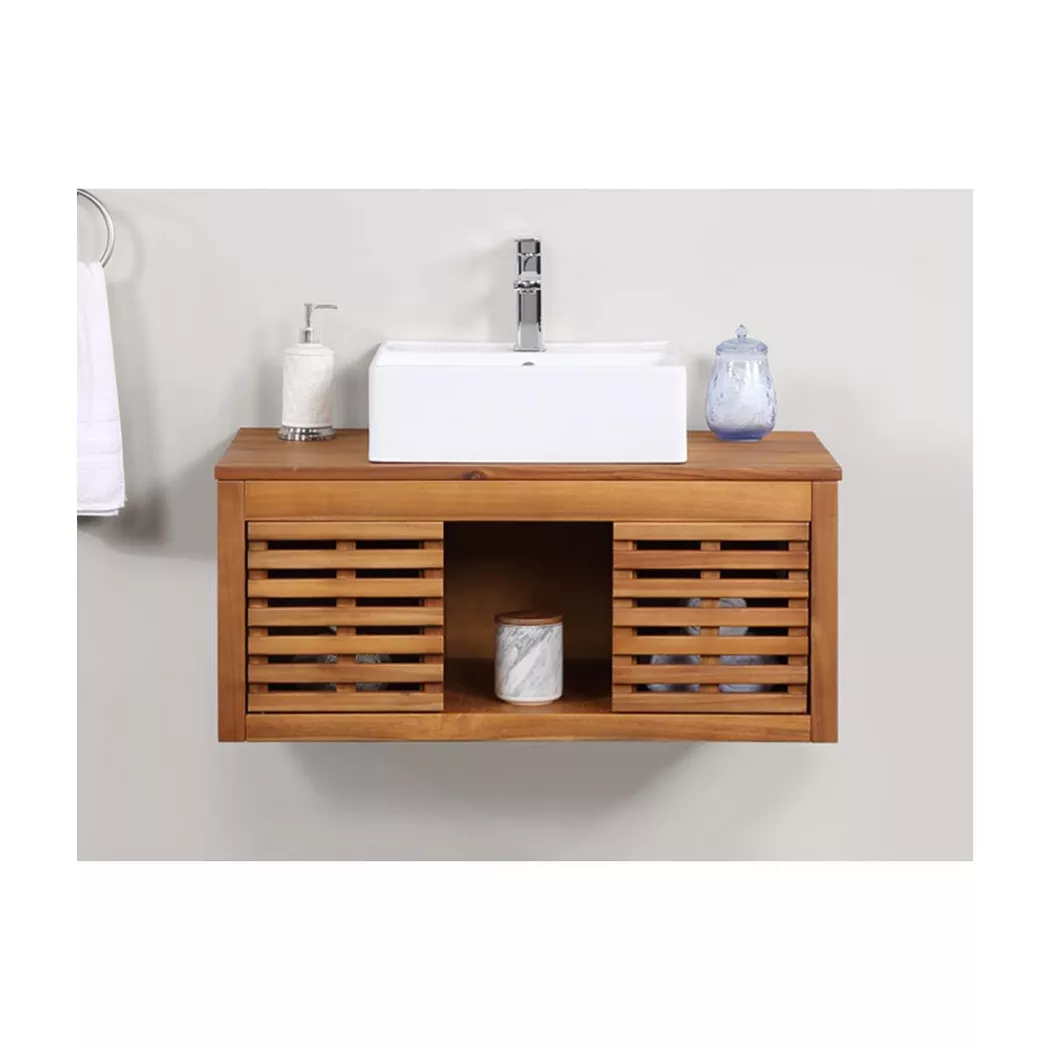 Vente-unique - Waschbeckenunterschrank hängend mit Einzelwaschbecken Akazienholz PENEBEL, One Size, Braun
