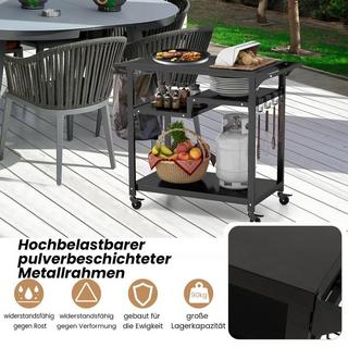 Northix Grillwagen für den Außenbereich mit drei Ablagen 4 feststellbaren Rädern Haken & Seitengriff Schwarz  