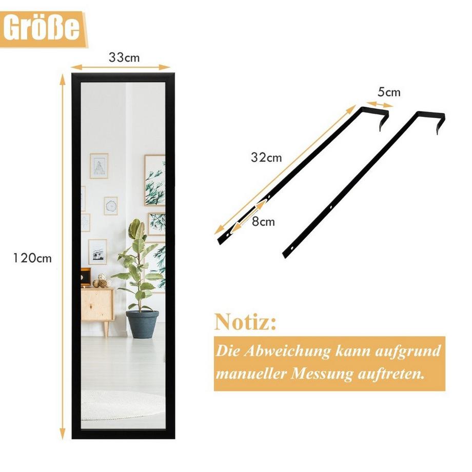 Northix Rechteckiger Ganzkörperspiegel mit Hängehaken für Tür 33x119cm Schwarz  