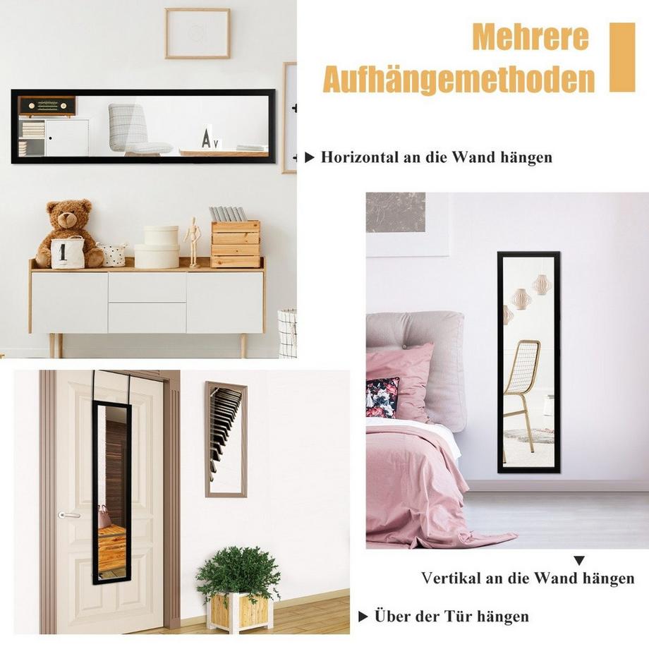 Northix Rechteckiger Ganzkörperspiegel mit Hängehaken für Tür 33x119cm Schwarz  